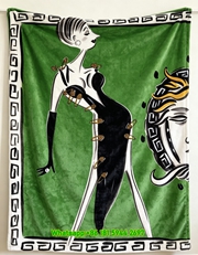 Versace Green Abstract Fashion Illustration Medusa Print Flannel Throw Blanket Luxury Sofa Cover Blanket IMG_1694